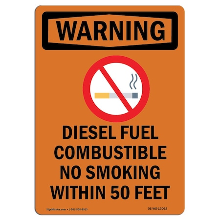 OSHA WARNING Sign, Diesel Fuel Combustible W/ Symbol, 5in X 3.5in Decal